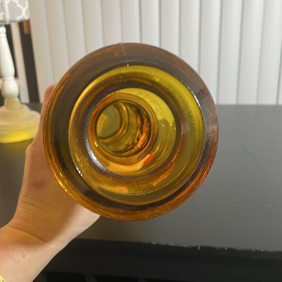 Vidrios San Miguel Spain Yellow Amber Recycled Glass 16" Candle Holder Vase - Picture 6 of 6